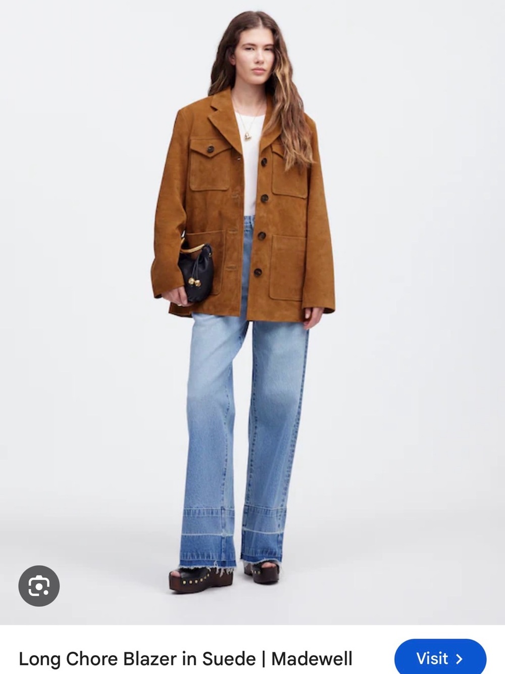 Madewell Suede Chore Blazer in Cognac Brown - Picture 2 of 3